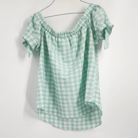 Charming Charlie Tops - Charming Charlie Blue Teal Gingham Short Sleeve Top Womens Size Large L Summer